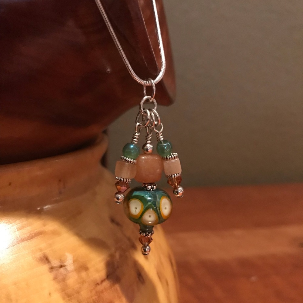 Lamp-worked Beaded Pendant on 20” Snake Chain